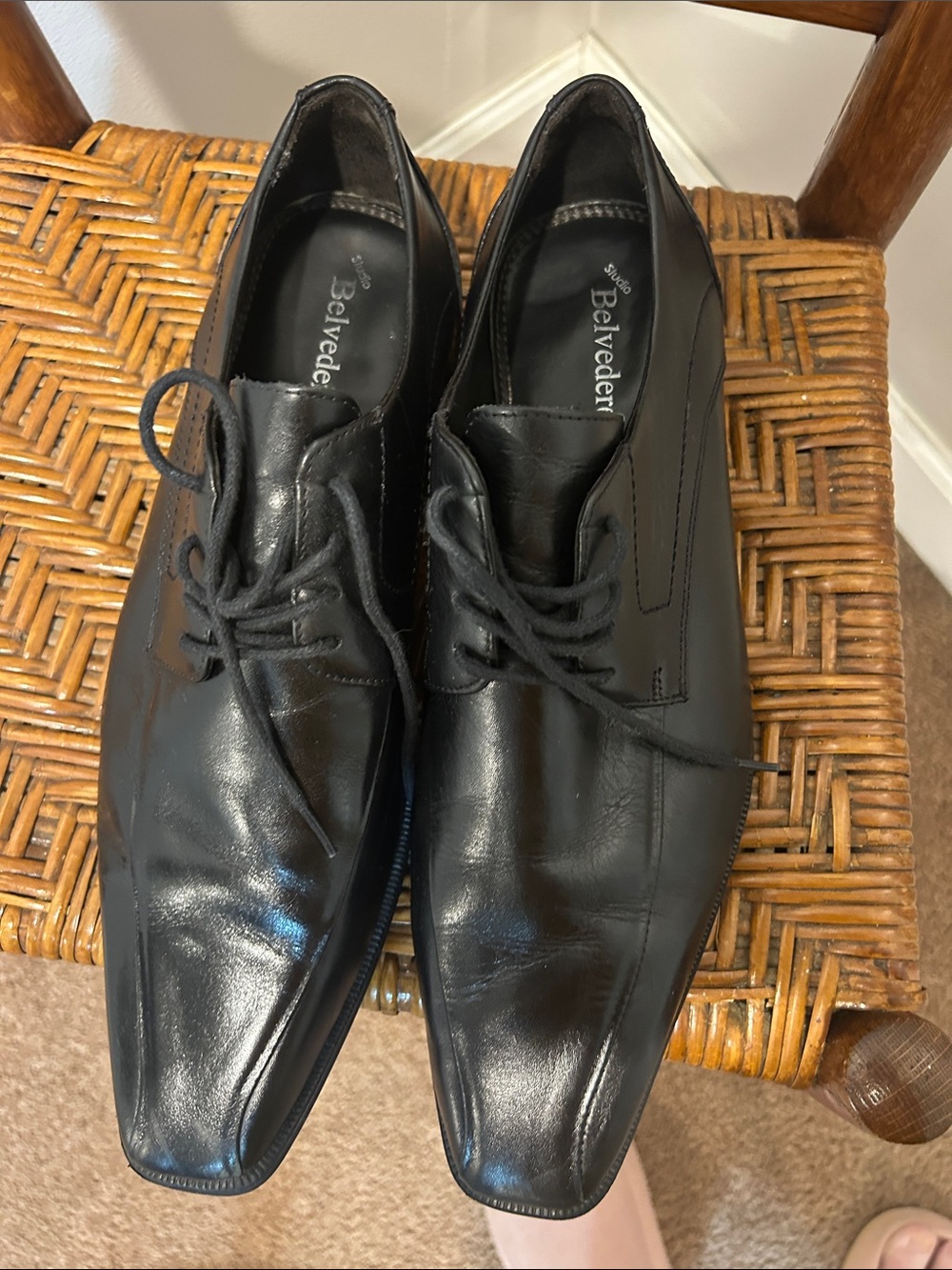 Belvedere Black Leather Lace-Up Oxfords for Men